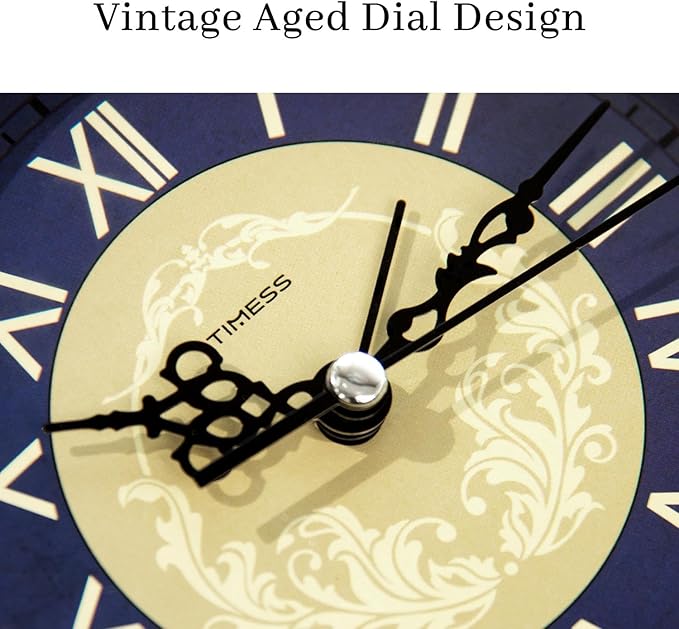 Vintage Analog Alarm Clock, 4.3" Silent Non-Ticking Quartz Desk Clock with Roman Numerals, Battery Operated Table Clock for Bedroom, Living Room, Office, or Gift (Blue)