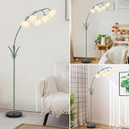 HMVPL Arc Floor Lamp for Living Room, Flower Floor Lamp with 5 G9 LED Bulbs, Foot Switch, Green Floral Standing Lamp with Acrylic Shade, Curved Tall Lamp for Living Room Bedroom Corner Kids Reading