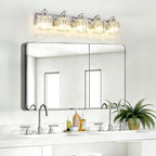 5-Light Modern Bathroom Light Fixture Chrome Vanity Lights Over Mirror Wall Sconce Lighting with K9 Crystal Shades Bathroom Wall Lamp E26 Base for Bedroom, Living Room, Hallway
