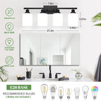 4-Light Bathroom Light Fixtures, Vanity Light with Milky White Shades, Matte Black Bathroom Light Fixtures Over Mirror, Modern Bathroom Wall Lamp for Mirror Living Room Cabinet Bedroom