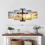 Elephant Stock Holy Cross Wall Art Multi Piece Canvas - 5 Panel Christian Pictures Decor - Digital Design Canvas Print - Christian Wall Decor - 29" X 12"