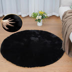 Black Round Plush Rugs for Bedroom Faux Bunny Fuzzy Washable Fur Area Rugs for Living Room Small Circle Nursery Rug 4ft Cute Room Décor