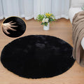 Black Rabbit Shaggy Fur Rug for Bedroom Washable Furry Circle Area Rugs for Living Room Kids Small Round Rug 3ft Nursery Rug
