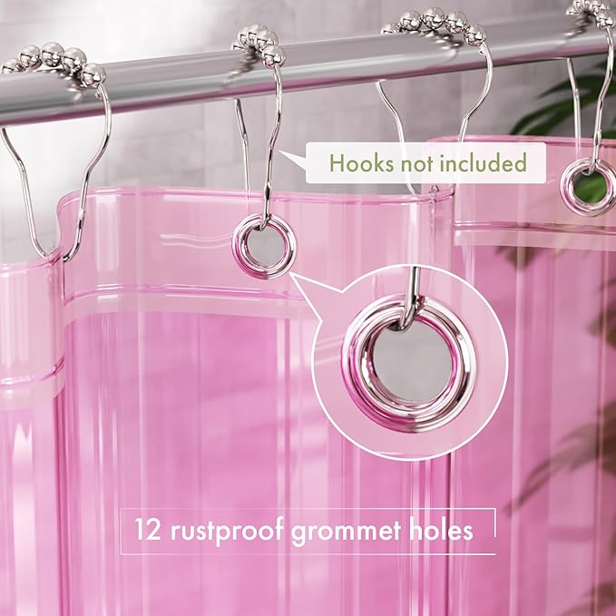 AmazerBath 72x78 Long Shower Curtain Liner, Clear Pink Plastic Shower Curtain Liner, Waterproof PEVA Shower Liner, Cute Lightweight Shower Curtains for Bathroom with 3 Magnets & 12 Rustproof Grommets