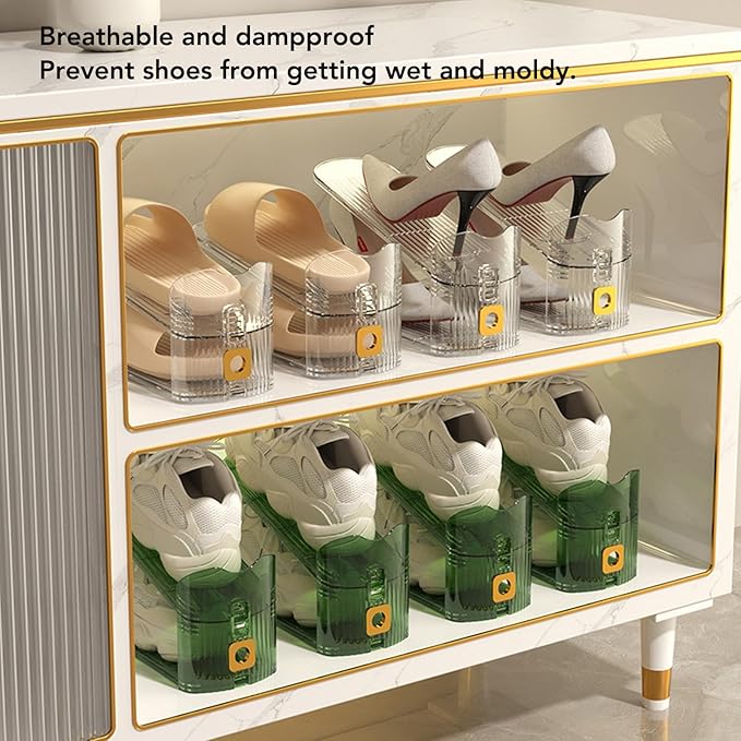 Tissting Shoe Organizer 20x10x6.5cm Clear Plastic Adjustable Double Layer Rack - Space Saving Stackable Holder for High Low Heels Sneakers Sandals Closet Cabinet Men Women
