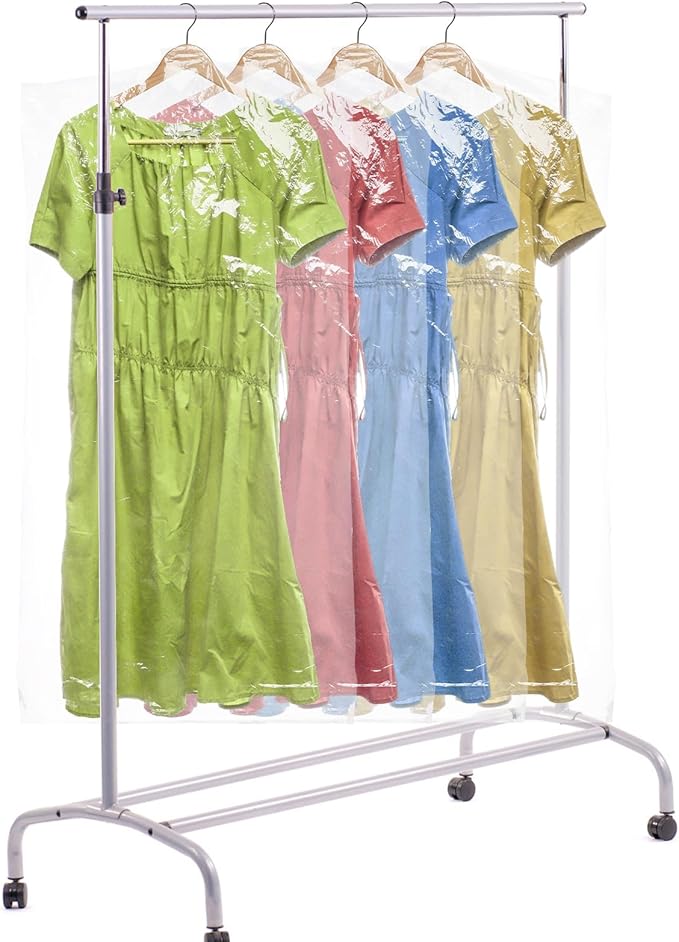 AVLA 50 Pack Plastic Garment Bags, Clear Dry Cleaner Bags, Hanging Clothes Cover Protector Bag for Closet Storage, Transparent Hung Coat Suit Dust Cover, Dry Cleaning Laundrette Bag for Home, Laundry
