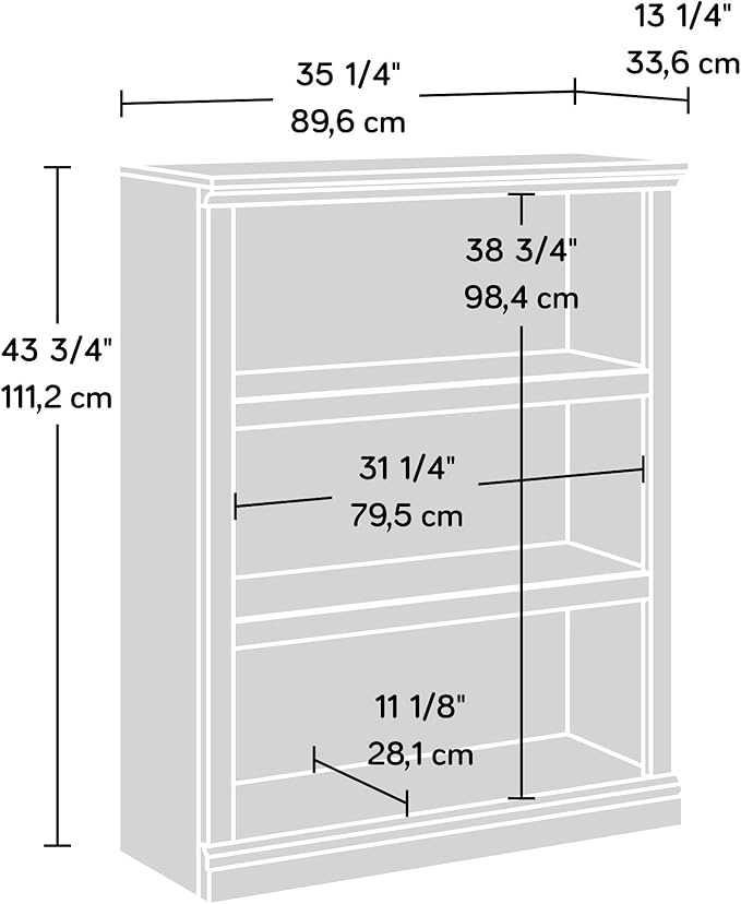 Sauder 3 Tier Book Shelf Wooden Bookcase Multipurpose Bookshelf for Home Office, Living Room, in Grand Walnut
