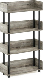 Furinno TURN-N-TUBE 4-Tier Display Shelf, Storage Shelves, Book Shelf, Open Shelves with Rounded Corner Top Edges, for Organization and Storage, Living Room, Home Office, French Oak