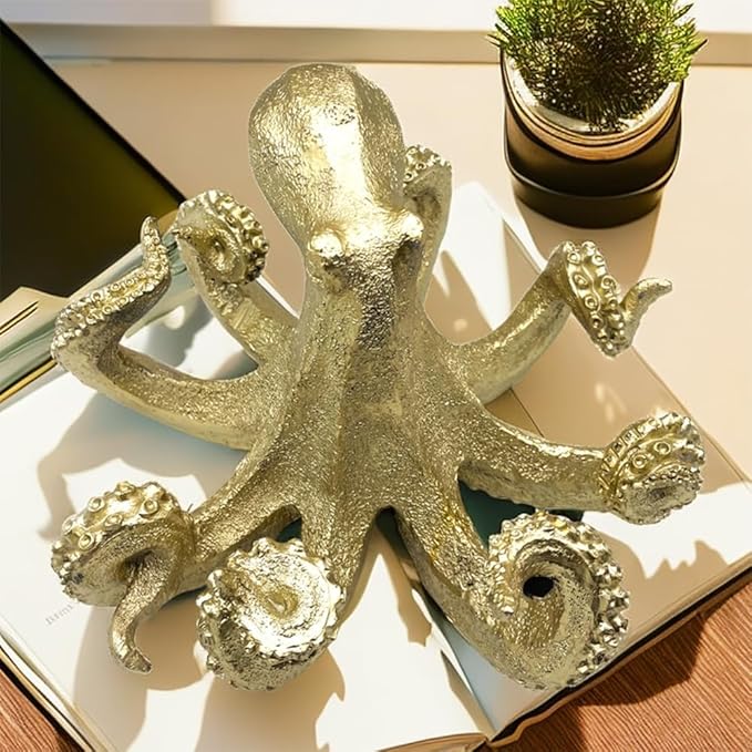 Gold Octopus Vintage Statue Sculpture Frgurine Gift for Home Office Living Room Desktop Display Decor Decorative