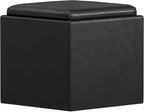 SIMPLIHOME Rockwood Cube Storage Ottoman with Tray - 17 inch Wide Upholstered Vegan Leather Square Storage Ottoman in Distressed Black, Contemporary Cube Ottoman for Living Room with Serving Tray