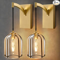 Crystal Brass Hemisphere Wall Sconce - Set of 2 Gold Brushed Dimmable Sconces with Bulbs - Luxury Indoor Lighting Fixture - Modern Hanging Light Decor for Bedroom Living Room Bathroom Vanity Hallway