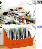 Limitliho Magazine File Folder Holder for Desk, Book Bins for Classroom Library,Office,Home, 10.6" H x 10.2" L x 3.5" W in Cardboard Paper Organizer (Orange Red, 6 Pack)