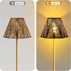Etched Metal Lampshade, Hexagonal Lamp Shade with Antique Bronze Exterior&Gold-plated Interior, 7" Top x 13.8" Bottom x 9.5" Height, Spider Fitter