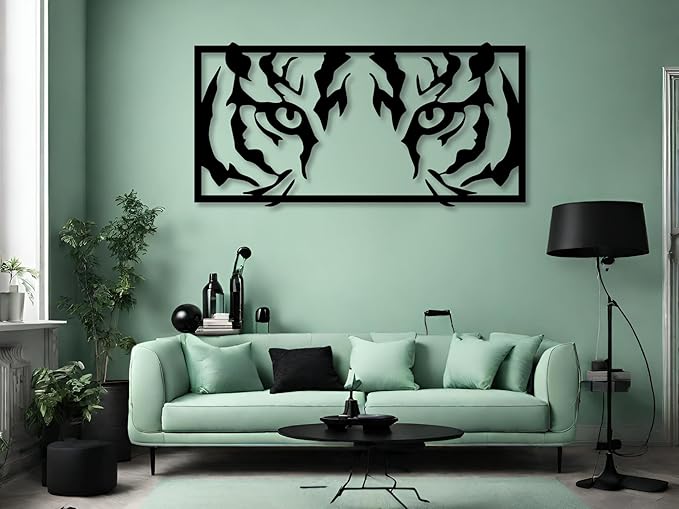Vailla Tiger Eyes Wood Wall Art Decor Wooden Tiger Head Wall Hanging Sculpture Wooden Animal Modern Wall Home Decoration Nature 3D Textured Sculptures for Living Room Bedroom Office Dinnig Room