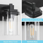 Vanity Light Fixture,5-Light Vanity Light for Bathroom,Matte Black Bathroom Vanity Lighting Over Mirror with Square Clear Glass Shade for Restroom