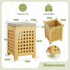 Bamboo End Table with Removable Cushion and Hidden Storage, 2-in-1 Ottoman Side Table with Breathable Grid Design for Small Space, Living Room, Bedroom, Balcony, Entryway