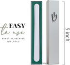 SURI Mezuzah on Door – 5 Inch Silver Aluminum Mezuzah Case with Printed Scroll, Open-Back Design for Indoor Use, Self-Stick Adhesive, Fits a 4 Inch Scroll, Gift Box Included