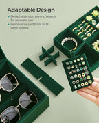 SONGMICS 2-Layer Jewelry Box, Jewelry Organizer with Handle, Removable Jewelry Tray, Jewelry Storage, Floating Effect, 8.1 x 9.4 x 4.3 Inches, Gift Idea, Forest Green UJBC165C01