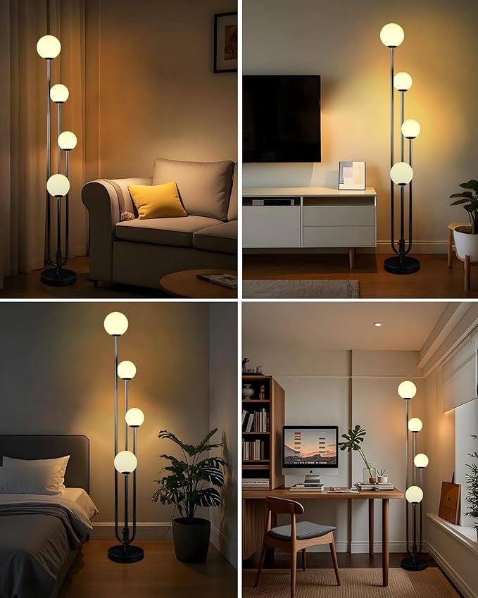 Lightdot Black Globe Floor Lamp 4-Lights Dimmable Floor Lamps with Tray 3000K Bulbs Included Unique Candle Mid Century Tall Standing Lamp for Living Room/Bedroom/Sofa Beside/Corner Decor