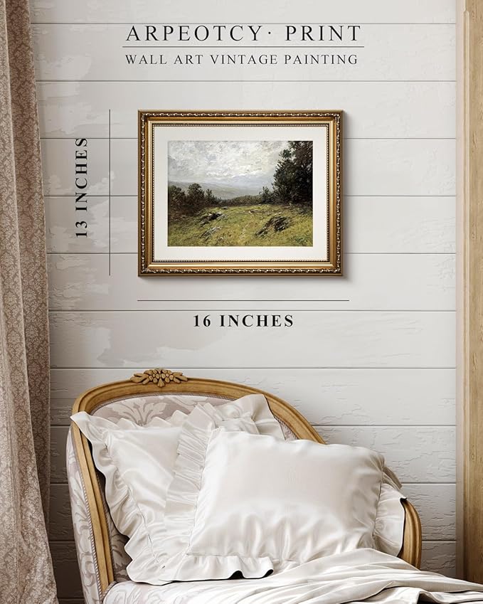 ARPEOTCY Vintage Gold Framed Wall Art Decor, 13x16 inch Hillside Country Landscape Paintings, Victorian Farmhouse Wall Decor for Living Room Bedroom, Canvas Prints Antique Pictures Frame
