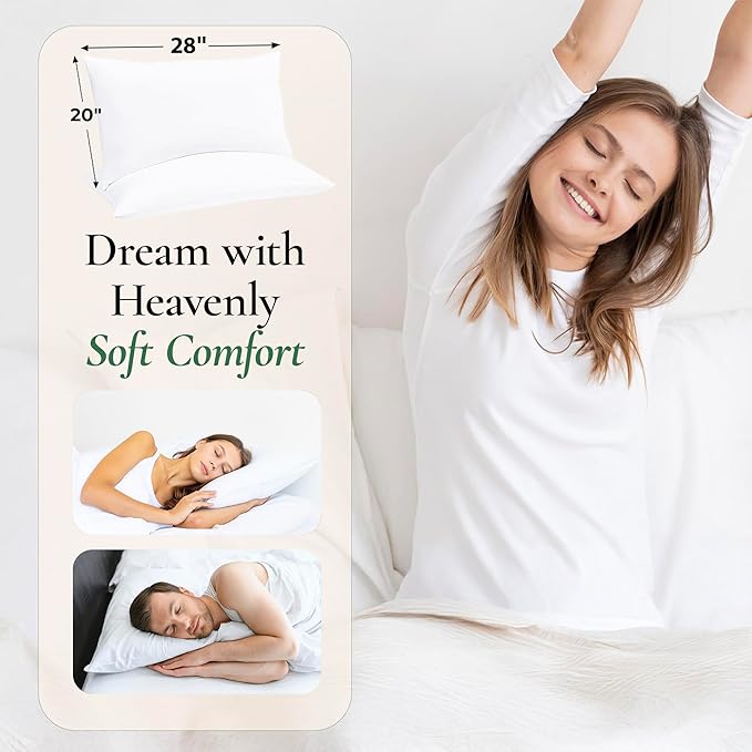 Fern and Willow Queen Size Bed Pillows - Set of 2, 28"x20" - Luxurious Ultra-Soft Cooling Pillow - Hotel Quality, Down Alternative Fill - Ideal Gift for Side, Back & Stomach Sleepers