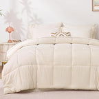 Love's cabin Full Comforter Set Beige, 7 Pieces Full Bed in a Bag, All Season Bedding Sets with 1 Comforter, 1 Flat Sheet, 1 Fitted Sheet, 2 Pillowcase and 2 Pillow Sham
