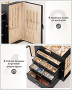 Homde Valentine's Day Gifts Synthetic Leather Huge Jewelry Box Mirrored Watch Organizer Necklace Ring Earring Storage Lockable Gift Case (Black + Gold)