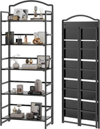JSB No Assembly Folding Bookshelf, 5 Tier Book Shelf for Storage, Vintage Wood Foldable Bookcase for Living Room, Bedroom, Office Organization Shelves