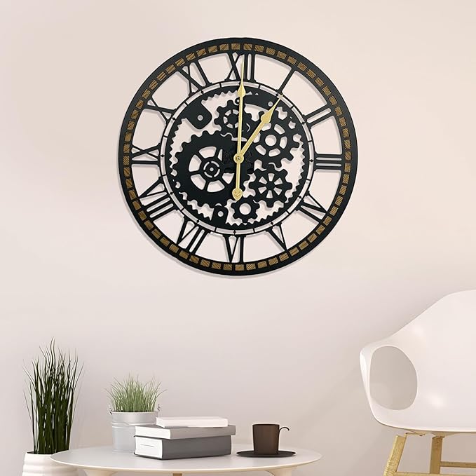 16 Inch Wall Clock, Gear Clock, Silent Non Ticking, Battery Operated Large Wall Clocks for Living Room Decor, Kitchen, Office (Vintage Industrial Steampunk)
