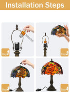 KY&BOSAM Tiffany Style Table Lamp Stained Glass Red Rose Desk Lamp Lights 19 Inch Tall Glass 12 Inch Wide Shade Beside Lamp1 Bulb Antique Zinc Base for Home Living Room Bedroom Kitchen Table Top Décor
