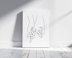 Holding Hands Wrapped Canvas Wall Art Interlocking Fingers Continuous Line Drawing Love 11x14 Inch Gallery Stretched Modern Home Art Decor