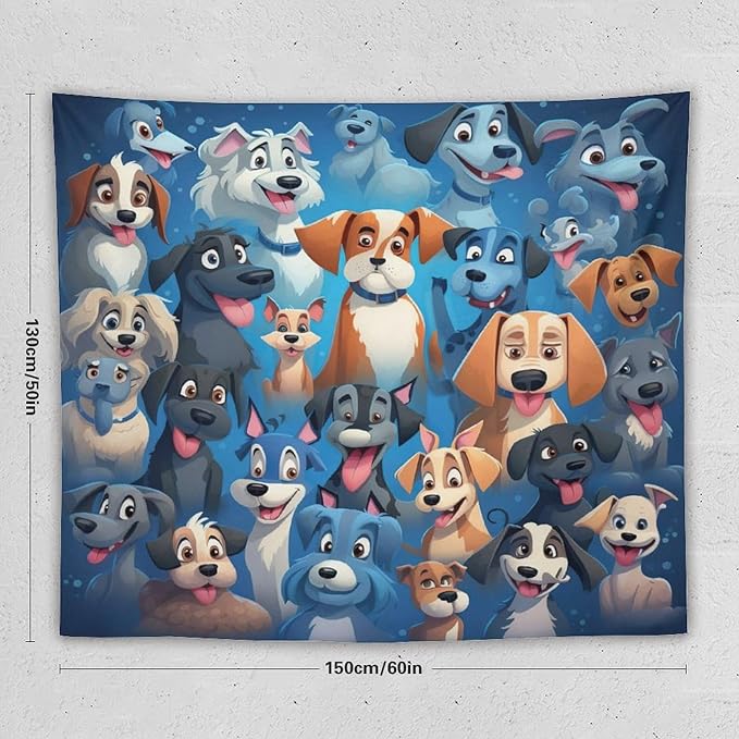 VUMIVI Cartoon Dog Tapestry Cute Puppy Pet Lovers Animal Theme Colorful Illustration Tapestry Wall Hanging for Living Room Bedroom Dorm Classroom Aesthetic Decor W60xL50in