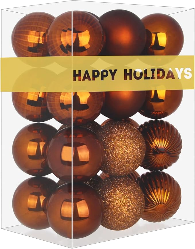 Bronze 2.5" Christmas Balls Christmas Tree Decoration Ornaments Shatterproof Hanging Balls for Birthday Halloween Holiday Wedding Decorations Set of 24pcs