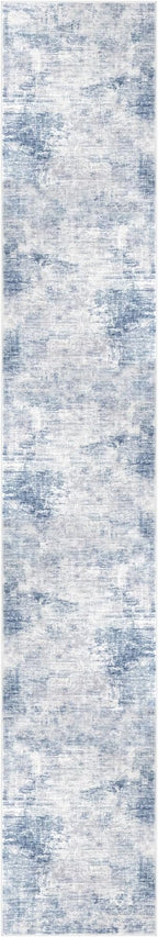 IOHOUZE Abstract Runner Rug 3x16 Ft Washable Runners for Hallways, Non Slip Kitchen Runner Printed Faux Wool Entryway Runner Indoor, Modern Abstract Floor Carpet for Hall Stair, Light Blue White