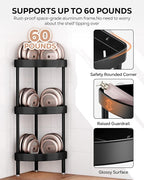 Nieifi Corner Shower Caddy Stand-3 Tier Rustproof Anodized Aluminum Standing Shower Organizer-Shower Caddy Corner-Dual Stability to Anti-Shaking-Height-Adjustable Legs for Uneven Surfaces-Black