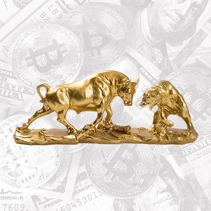 AETVRNI Wall Street Bull and Bear Statue - 4.5 Inch Tall Bull & Bear Statues, Gold Resin Abstract Tabletop Decor for Financial Brokers,Gold