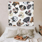 VUMIVI Dog-Head Tapestry Cartoon Pet Illustrations Cute Funny Animals Colorful Graffiti Tapestry Wall Hanging for Living Room Bedroom Dorm Classroom Aesthetic Decor W60xL60in