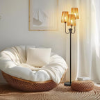 RORIANO Boho Floor Lamp for Living Room, 3-Light Rotary Switch Farmhouse Standing Bedroom Lamp with Rattan Shade, Tall Floor Lamps for Rustic, Coastal, Beach or Bohemian Decor, 3 LED Bulbs Included