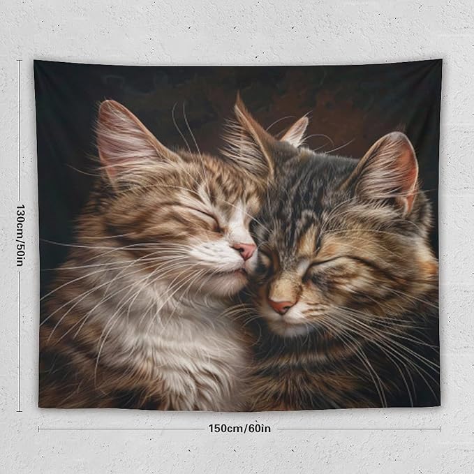 VUMIVI Cat Tapestry Adorable Animals Two Kittens Snuggling Together Vintage Print Realistic Design Tapestry Wall Hanging for Living Room Bedroom Dorm Classroom Aesthetic Decor W60xL50in