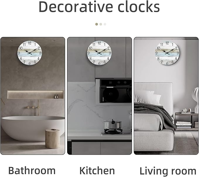 CHYLIN Wall Clock - 18 Inch Silent Non Ticking Wall Clocks Battery Operated, Wooden Rustic Farmhouse Larger Clock Decorative for Living Room, Kitchen (Blue)