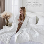 Greek Velvet Queen Quilt Set, 3× Softer Luxe Sheen, 100% Cotton Backing, 150GSM Down-Alternative Fill, Expanded 98×98" Coverage for Fuller Side Drape (1 Quilt + 2 Pillow Shams), Brilliant White