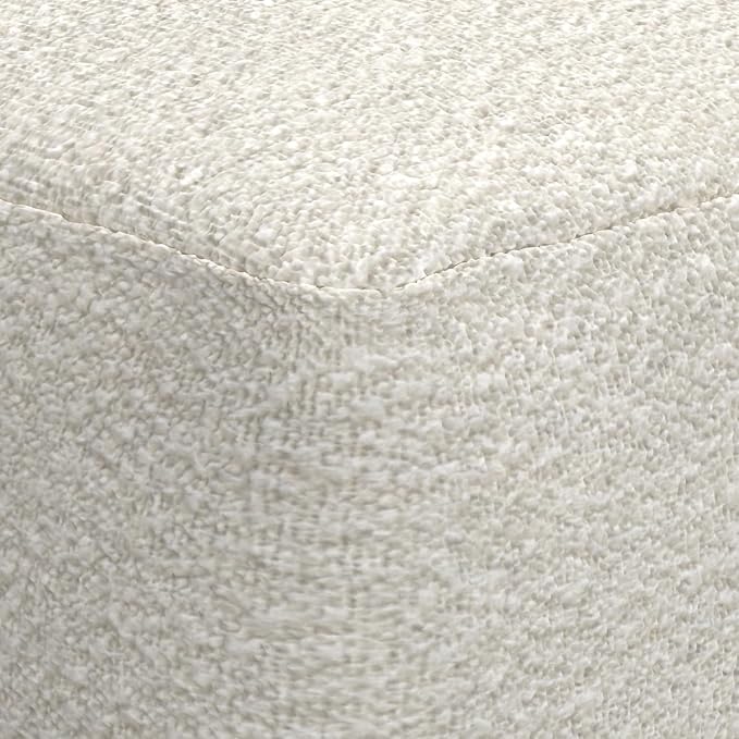 SIMPLIHOME Chantal Square Pouf - 18 inch Wide Upholstered Boucle Fabric Ottoman in Ivory, Contemporary Footstool, Coffee Table or Extra Seating for Living Room or Bedroom, Assembled