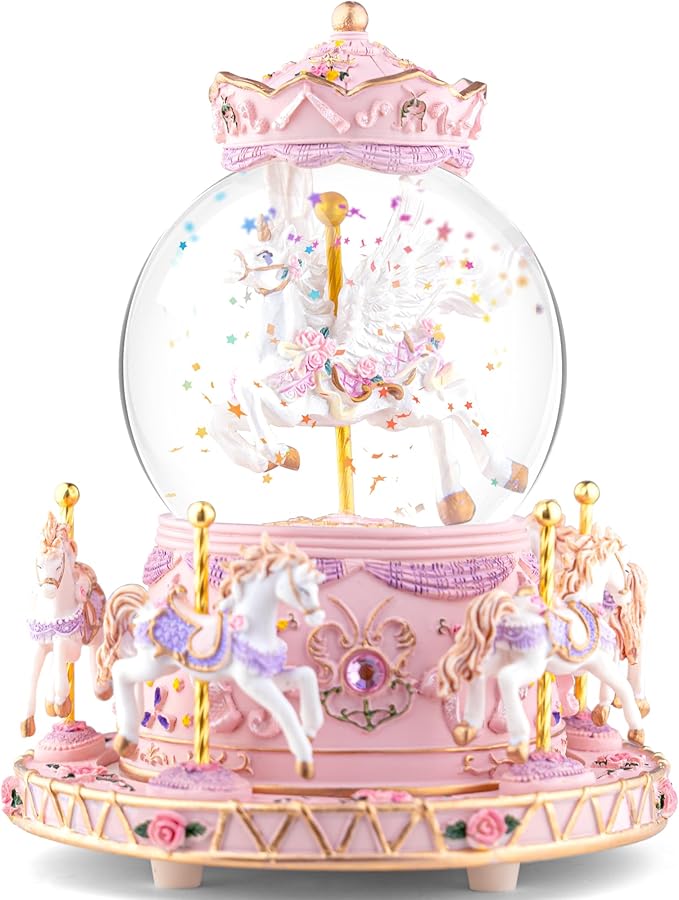 Music Box Unicorn Carousel Horses Snow Globe Gifts, Birthday Gift for Daughter Girls Women, Musical Carousel for Wife Friend Sister Anniversary Christmas Play You are My Sunshine