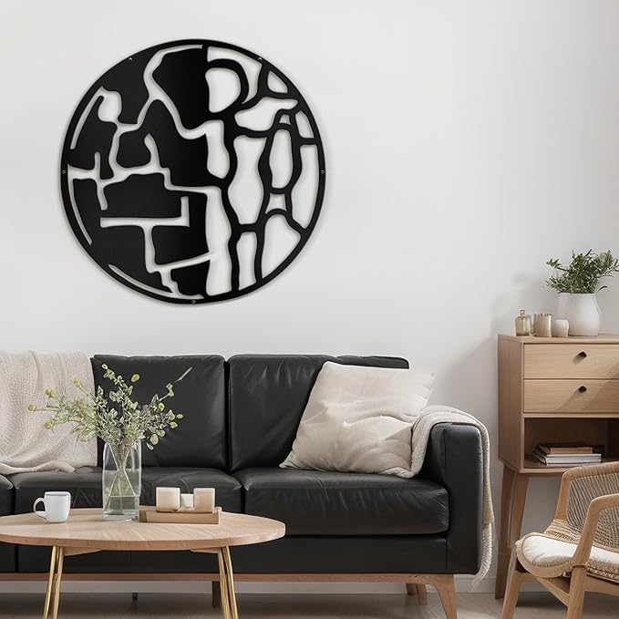 SIGNLEADER Metal Wall Art Decor Abstract Circle Shapes Minimalist Modern Abstract Wall Sculpture Hangings Home Decoration for Living Room, Bedroom, Bathroom, Kitchen, Outdoor - 24" Black