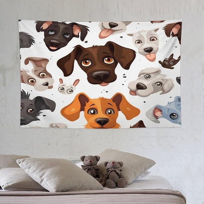VUMIVI Cartoon Dog Head Tapestry Adorable Pets Humorous Style Abstract Art Illustration Tapestry Wall Hanging for Living Room Bedroom Dorm Classroom Aesthetic Decor W60xL40in
