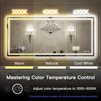 ISKM 72'' x 36'' LED Mirror for Bathroom Lighted Vanity Mirror for Wall Front Lights + Backlit LED Bathroom Mirror Anti-Fog Tempered Glass ETL Listed
