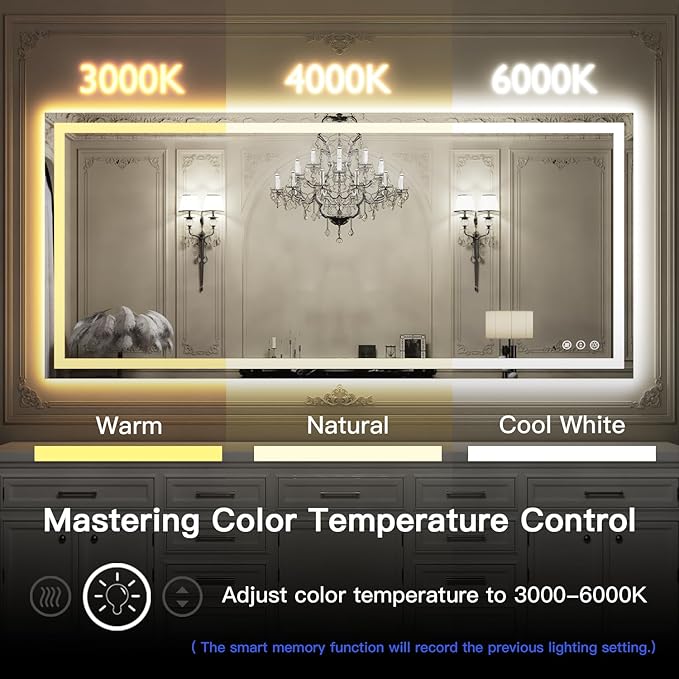 ISKM 84'' x 32'' LED Mirror for Bathroom Lighted Vanity Mirror for Wall Front Lights + Backlit LED Bathroom Mirror Anti-Fog Tempered Glass ETL Listed