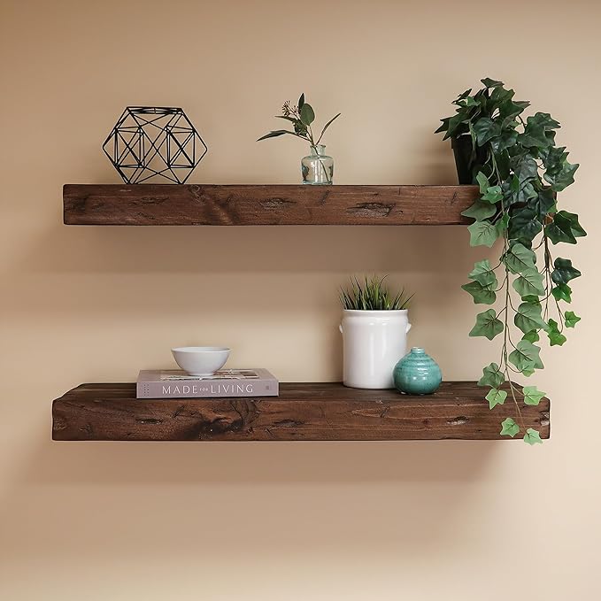 Urbandi Rustic Distressed Floating Shelves, Set of 2, Handmade Out of Pine Wood, 3 Inch Thick, Made in USA (Provincial, 48Lx3Hx6D)