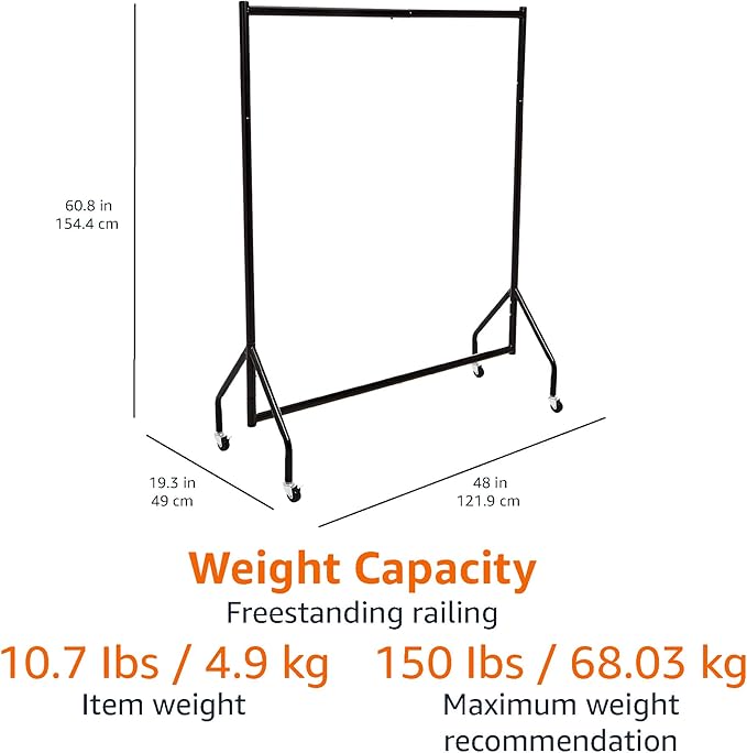 Amazon Basics Heavy Duty Rolling Garment Rack, Hanging Clothes Organizer Rail for Display and Storage, 1.21 x 1.52 m - Black