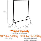 Amazon Basics Heavy Duty Rolling Garment Rack, Hanging Clothes Organizer Rail for Display and Storage, 1.21 x 1.52 m - Black